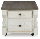 Havalance - Lift Top Cocktail Table with Storage Drawers - White / Gray