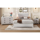 3-Pieces Bedroom Sets Queen Size Upholstered Bed with LED Lights, Nightstands and Dresser with Metal Handles and Sparkling Shiny Decoration, White