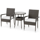 3-Piece Patio Furniture Set PE Rattan Wicker Chairs with Tempered Glass Top Table-White by LJGDeals