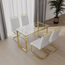 51 inch Glass Dining Table Set for 4, Dining Table & Chair Sets with Golden Plating Legs for Kitchen, Modern Rectangle Tempered Glass Table Top and PU Dining armless Chair for Dining Room