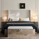 Shelton - Queen Upholstered Wingback Bed With 54" High Headboard - Ivory / Light Gray / Camel Oak by HouseOfZazla