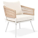 4-Piece Boho Rope Patio Furniture Set, Outdoor Furniture with Acacia Wood Table, Patio Conversation Set with Deep Seating & Thick Cushion for Backyard Porch Balcony, Beige