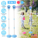 2Pack 3 In 1 Standing Bubble Machines with Colorful Lights and Music Rechargeable Bubble Maker Stands with 2 Modes 3 Adjustable Height for Party Weddi