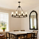 9-Light Black Wagon Wheel Chandelier
