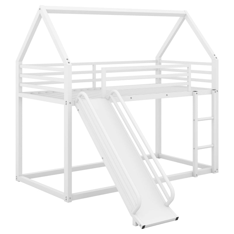 Walker Edison | Twin over Twin House Bunk Bed with Ladder and Slide