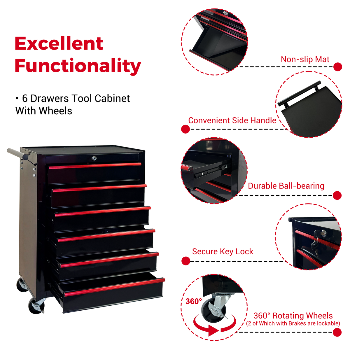 Rolling Metal Tool Chest with 6 Drawers - Black, photo 6 of 10