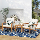 3 Piece Outdoor Chat Set With Table And 2 Adirondack Chairs - White / Brown Patina by HouseOfZazla