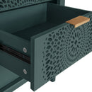 Hollow Carved 3 Drawer Dresser With Metal Handles, Storage Chest For Living Room Or Bedroom - Blackish Green by HouseOfZazla