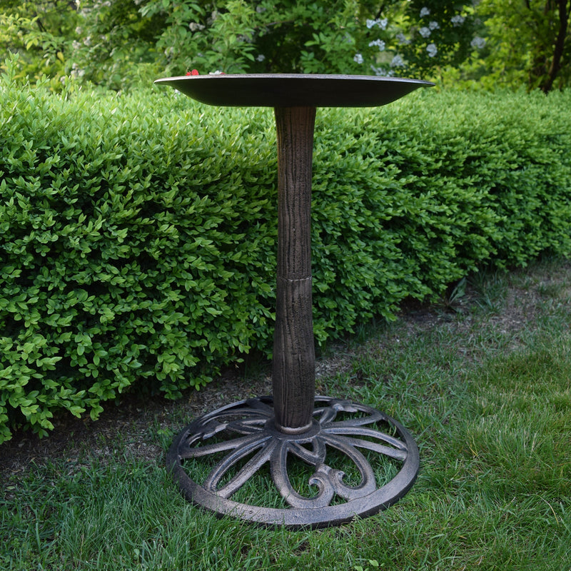 Modern Round Cast Aluminum Metal 28-in Bronze Bird Bath