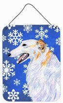 Borzoi Winter Snowflakes Holiday Aluminium Metal Wall or Door Hanging Prints