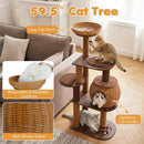 59.5 Inch Cat Tree Multi-Level Cat Tower with PE Rattan Cat Condo and Top Perch by DirectDeals