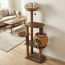 59.5 Inch Cat Tree Multi-Level Cat Tower with PE Rattan Cat Condo and Top Perch by DirectDeals