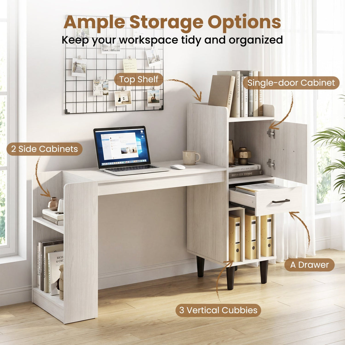 59" L-Shaped Corner Desk with Storage Shelves and Drawer, photo 7 of 8