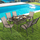 59 Inch Aluminum Patio Dining Table with Umbrella Hole fot 6 Persons-Bronze by LJGDeals