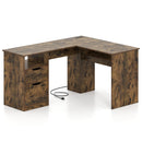 59" L-Shaped Executive Desk with Power Outlets and Storage