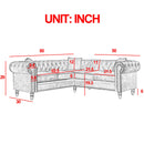 80" Deep Button Tufted Upholstered Roll Arm Luxury Classic Chesterfield L-shaped Sofa 3 Pillows Included, Solid Wood Gourd Legs, Grey velvet