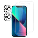 2Pcs HD Clear Screen Protectors 2Pcs Camera Len Protectors Tempered Glass Film Full Coverage Screen Protector Set Fit for IOS Phone 14/14Plus/14Pro/14