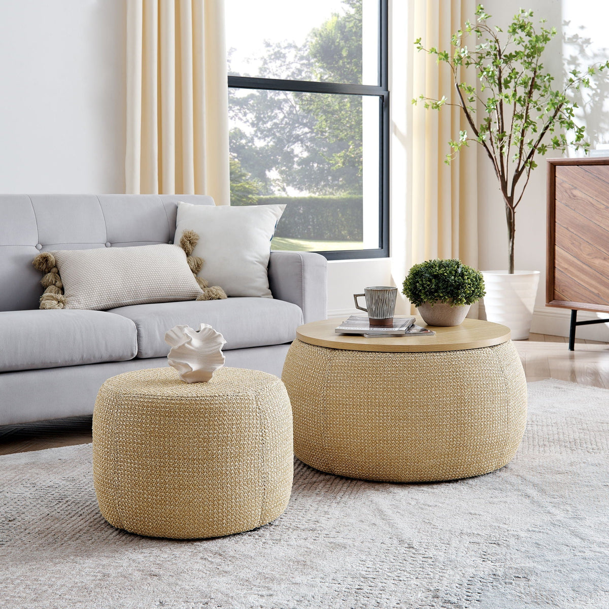 Round Storage Ottoman, 2 In 1 Function, End Table And Ottoman, photo 10 of 16