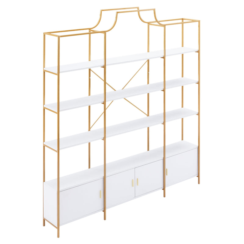 78 Inch 4 Tiers Home Office Bookcase Bookshelf, Storage Cabinet Display Shelf, X Bar Gold Frame