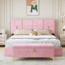 2-Pieces Bedroom Sets,Queen Size Upholstered Platform Bed with Hydraulic Storage System,Storage Ottoman with Metal Legs,Pink