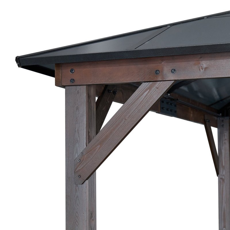 12' x 16' Hardtop Cedar Wood Gazebo for Patios, Outdoor Cedar Framed Gazebo with Double Metal Roof, Solid Wooden Framed Gazebo with Privacy Curtains and Mosquito Nettings for Garden, Backyard