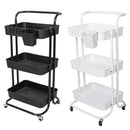 3 Tier Rolling Utility Cart Movable Storage Organizer with Mesh Baskets Lockable Wheels 360 Degree Rotatable Hanging Box Hooks Bedroom Bathroom Kitche