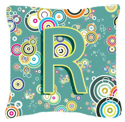 Letter R Circle Circle Teal Initial Alphabet Canvas Fabric Decorative Pillow CJ2015-RPW1414