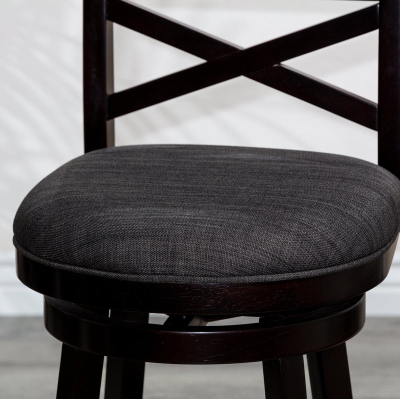 24" Counter Height X-Back Swivel Stool, Espresso Finish, Charcoal Fabric Seat