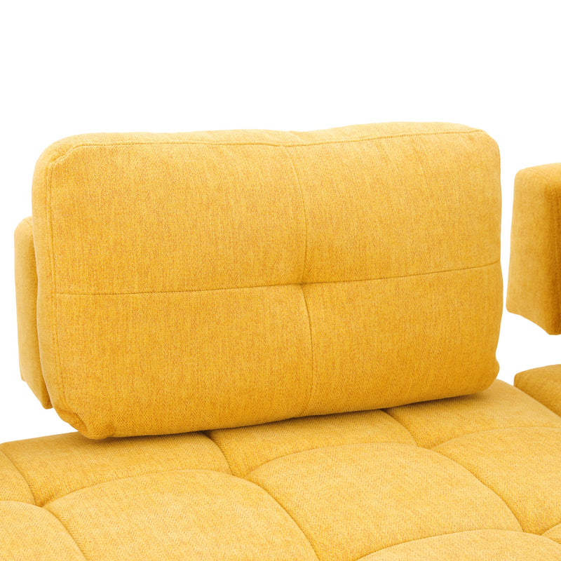 91.73" L-shaped Sofa Sectional Sofa Couch with 2 Stools and 2 Lumbar Pillows for Living Room, Yellow