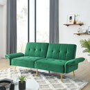 78" Italian Velvet Futon Sofa Bed, Convertible Sleeper Loveseat Couch with Folded Armrests and Storage Bags for Living Room and Small Space, Green 280g velvet