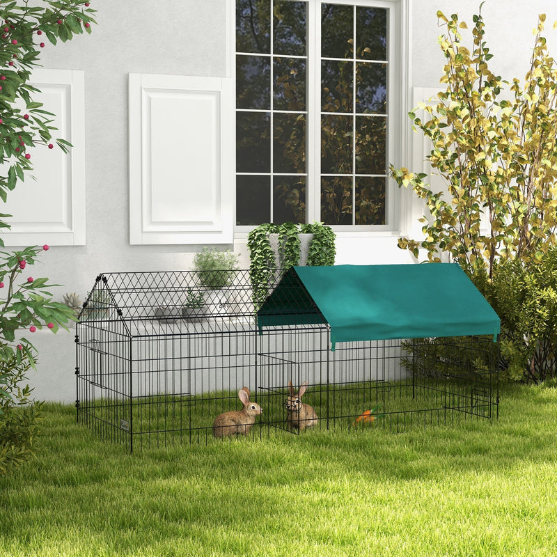 73" Small Animal Playpen, Pet Playpen Yard Fence for Rabbits, Chicken, Chinchillas with Roof for Indoor & Outdoor, Green