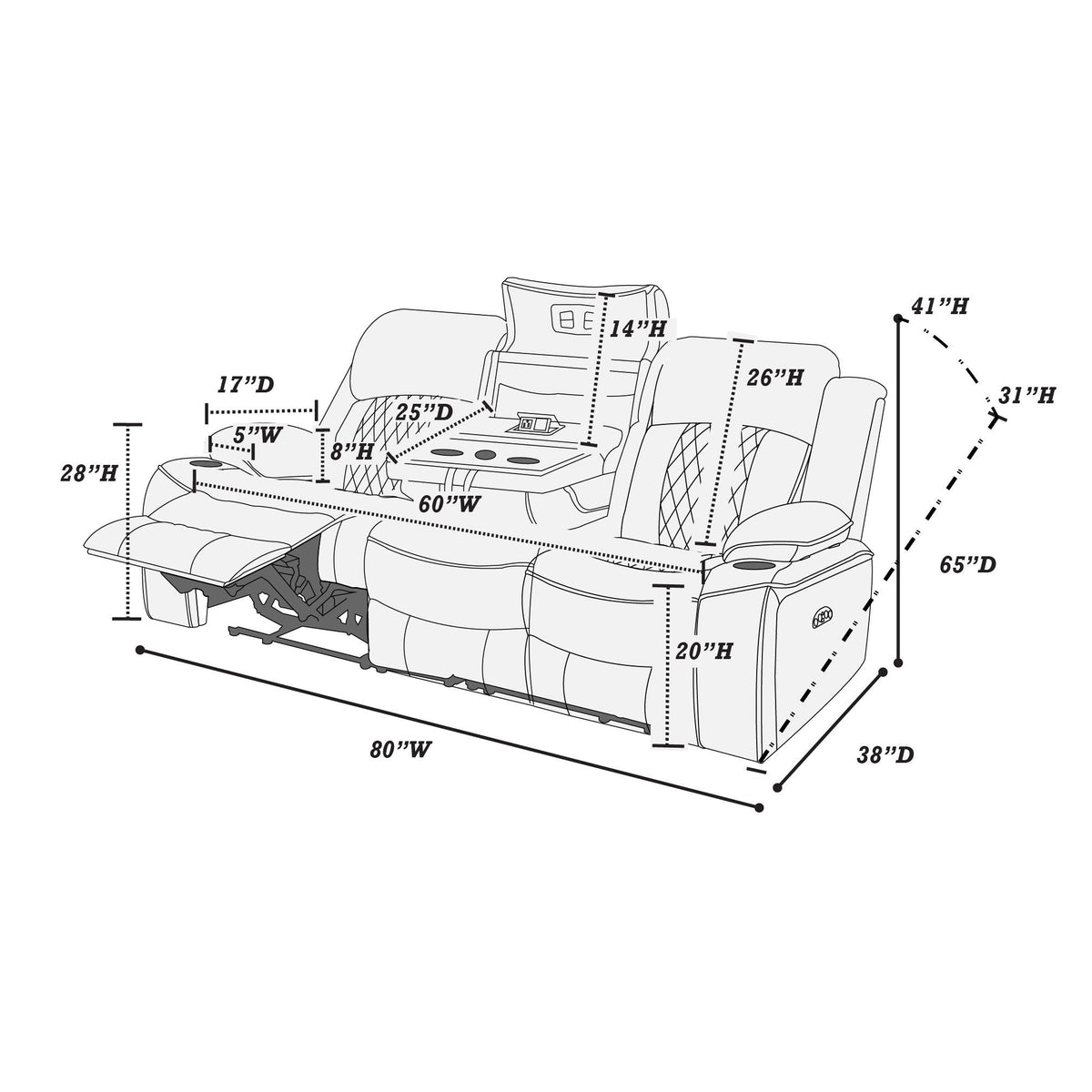 Power Motion Living Room Set With USB Port, Adjustable Headrest, Cup Holder, photo 16 of 28