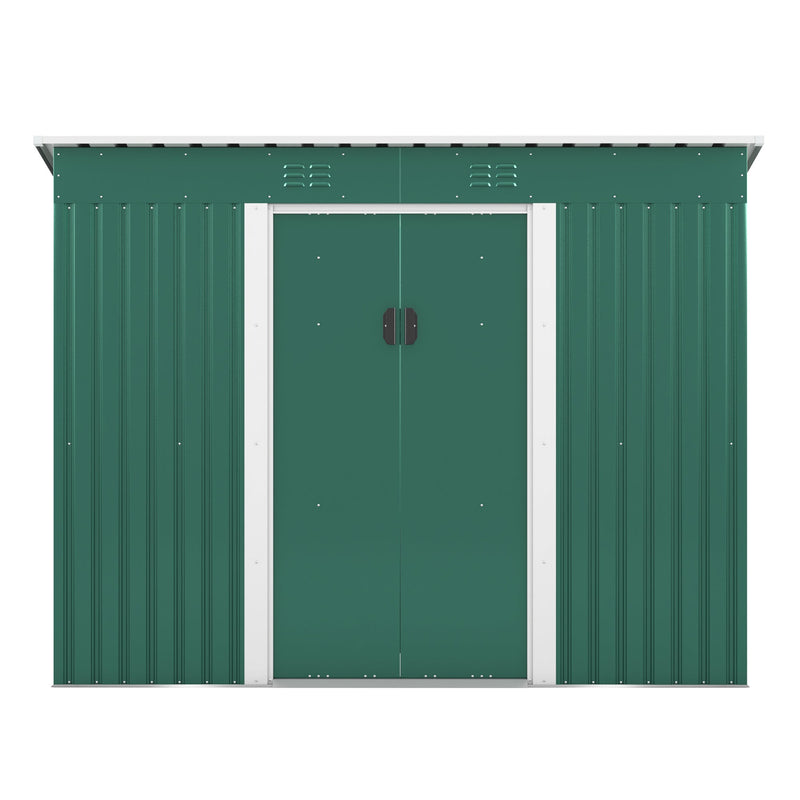 4.2 x 9.1 Ft Outdoor Storage Shed, Metal Tool Shed with Lockable Doors Vents, Utility Garden Shed for Patio Lawn Backyard, Green