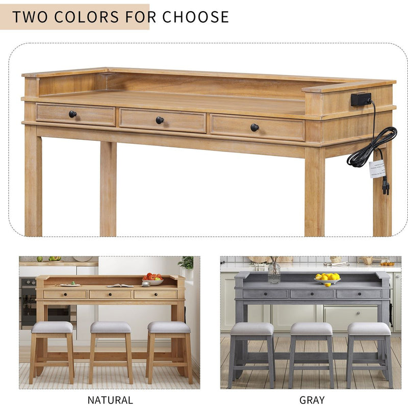 TREXM 4-Piece Dining Table Set for 3, Retro Kitchen Table and Chairs Set with 3 Storage Drawers, Ideal for Small Spaces (Natural)