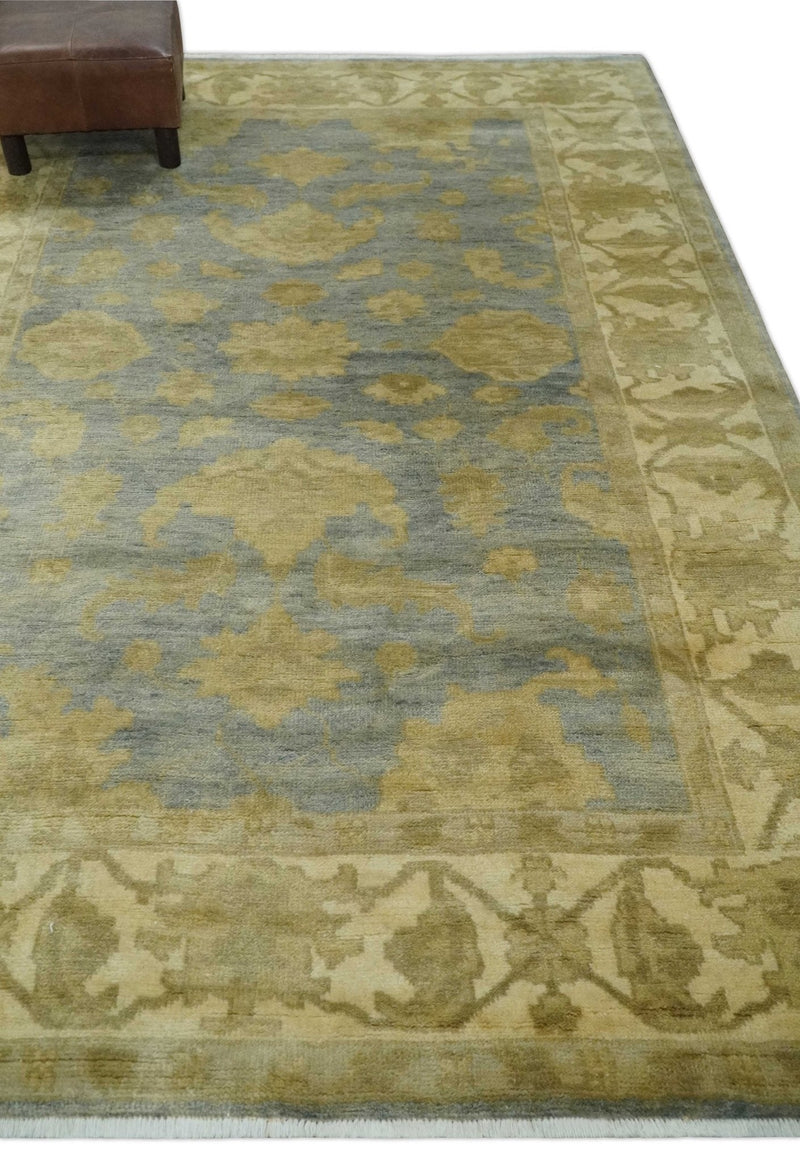 5.9x8.4 Hand Knotted Gray and Beige Traditional Oushak Wool Area Rug