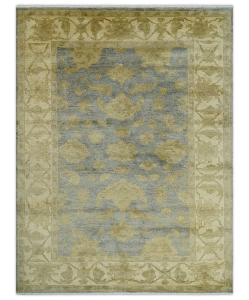 5.9x8.4 Hand Knotted Gray and Beige Traditional Oushak Wool Area Rug