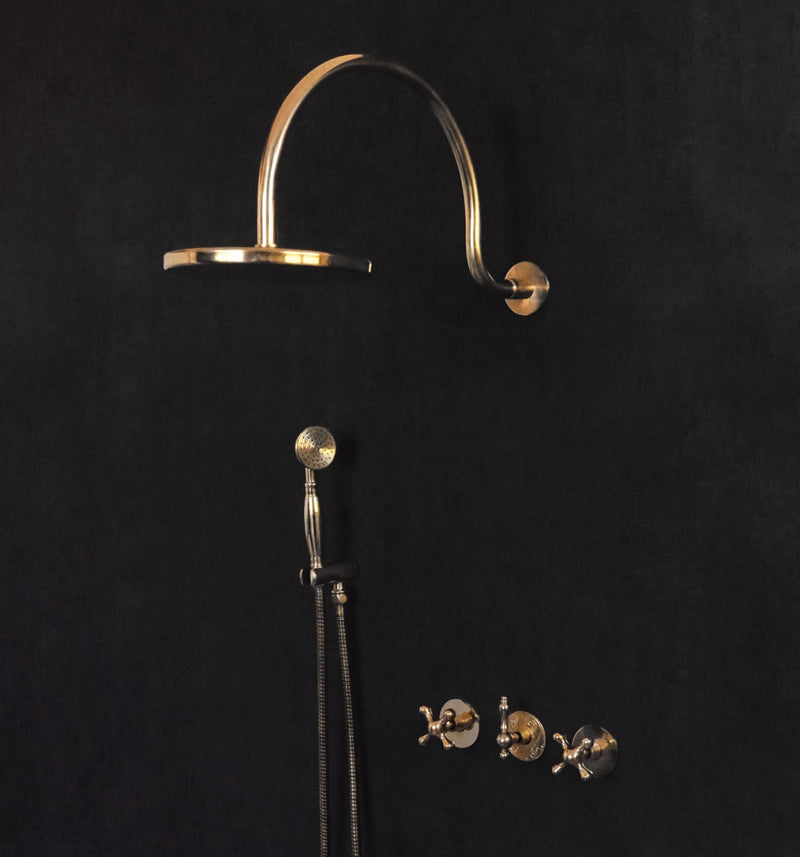 Maui Brass Rainfall Shower - Unlacquered Brass Shower Set - BRASSMA