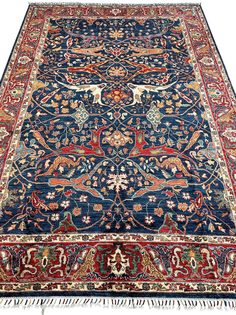 Hand-Knotted Afghani Bidjar Ghazni Wool Rug – 6'7" x 9'10" – Elegant Floral Design