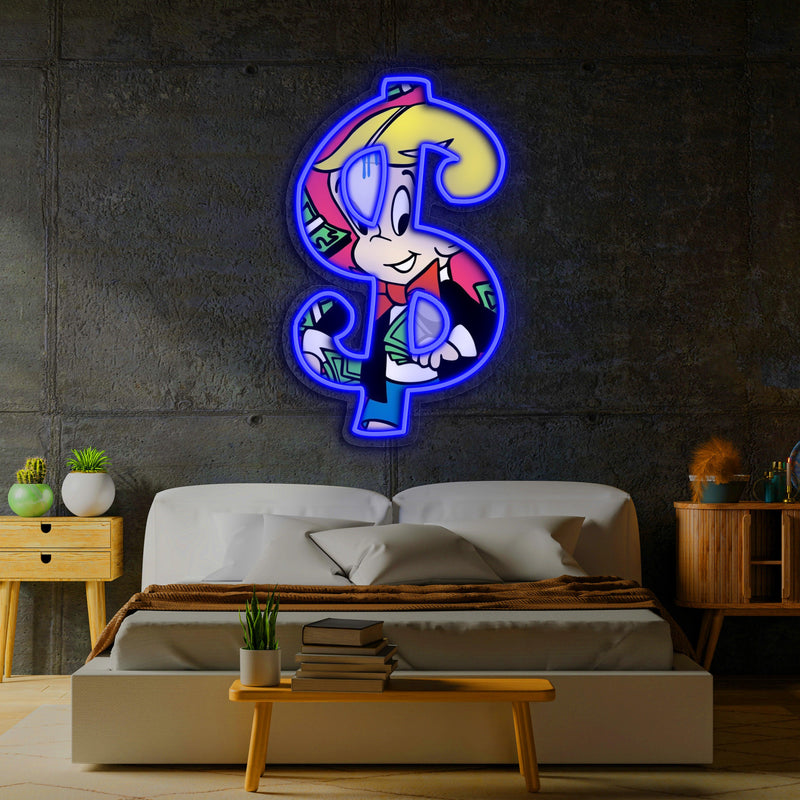 UV Printed Neon Richie Rich , Richie RichNeon Wall Art, Neon Light Sign, Custom Neon Sign, UV Print Neon Sign,Acrylic Neon Sign,Neon Gifts
