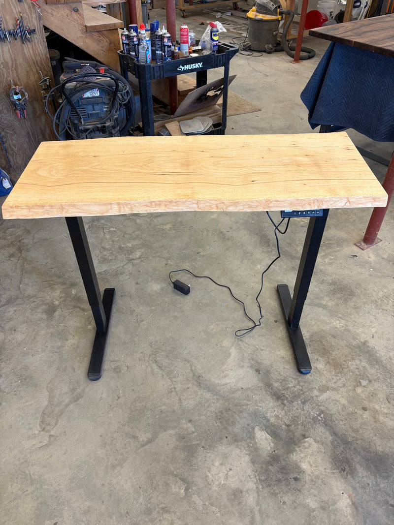 Adjustable height sit/stand pecan desk
