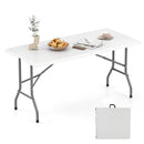 5FT Folding Picnic Table with Wood Grain HDPE Tabletop and Non-slip Foot Pads by LJGDeals