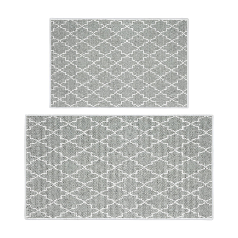 Geometric Design Non Skid Washable Kitchen Runner Rugs Set of 2| 44 x 24 and 31.5 x 20 Inches Floor Mats |Gray