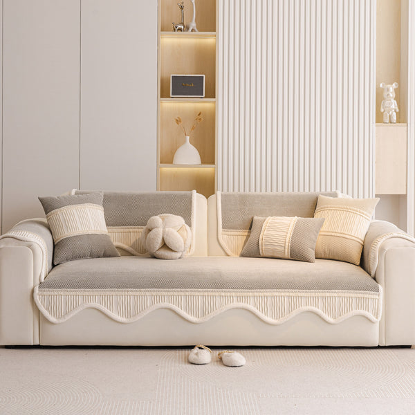 Washable Sofa Throw Pad, Non-Slip Sofa Mat Cozy Couch Slipcover with Soft Furry Trim, photo 2 of 89