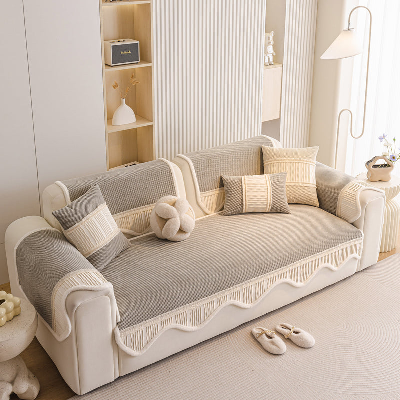 Dog Washable Sofa Protector Cover, Non-Slip Couch Slipcover with Soft Furry Trim