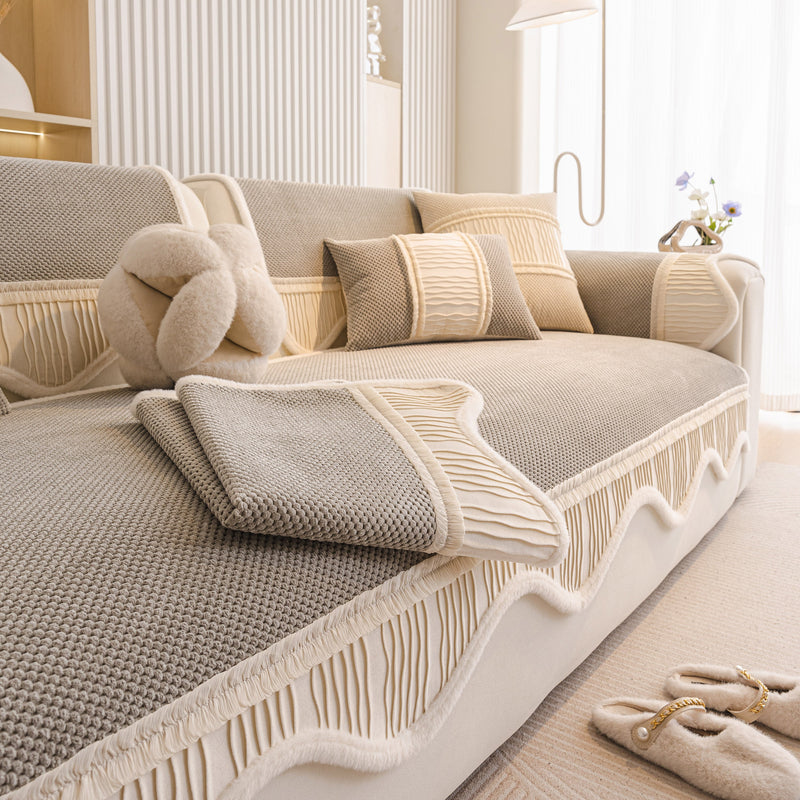 Dog Washable Sofa Protector Cover, Non-Slip Couch Slipcover with Soft Furry Trim