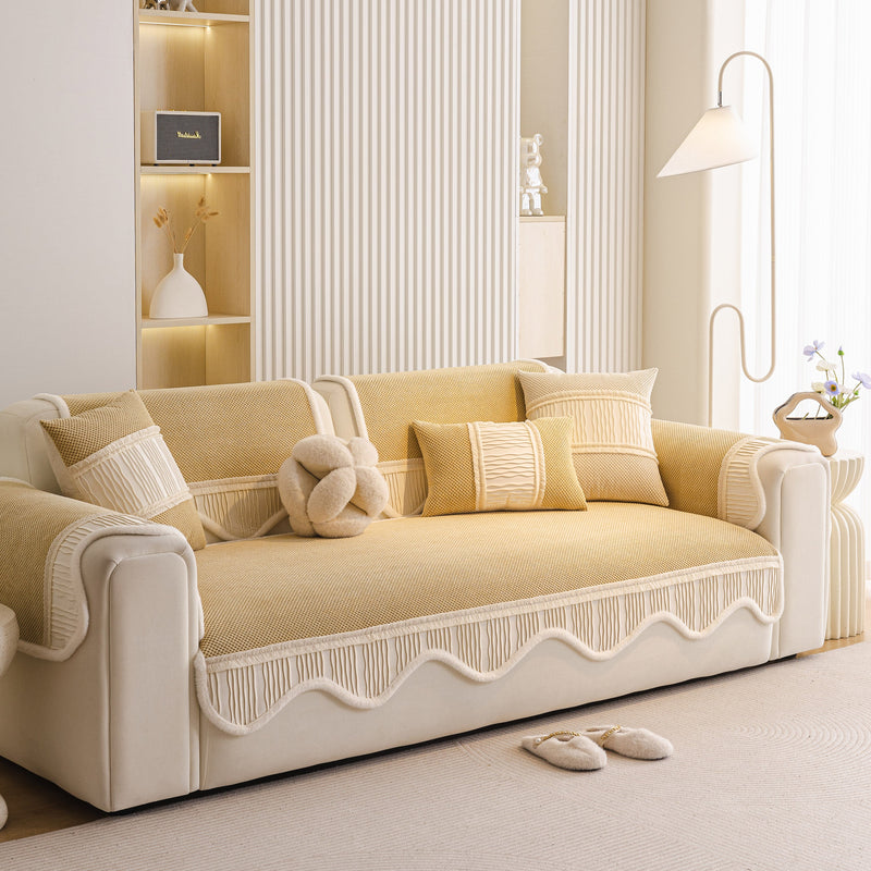 Dog Washable Sofa Protector Cover, Non-Slip Couch Slipcover with Soft Furry Trim