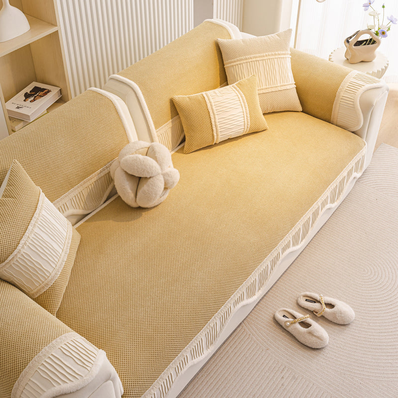 Dog Washable Sofa Protector Cover, Non-Slip Couch Slipcover with Soft Furry Trim