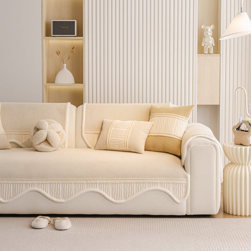 Dog Washable Sofa Protector Cover, Non-Slip Couch Slipcover with Soft Furry Trim