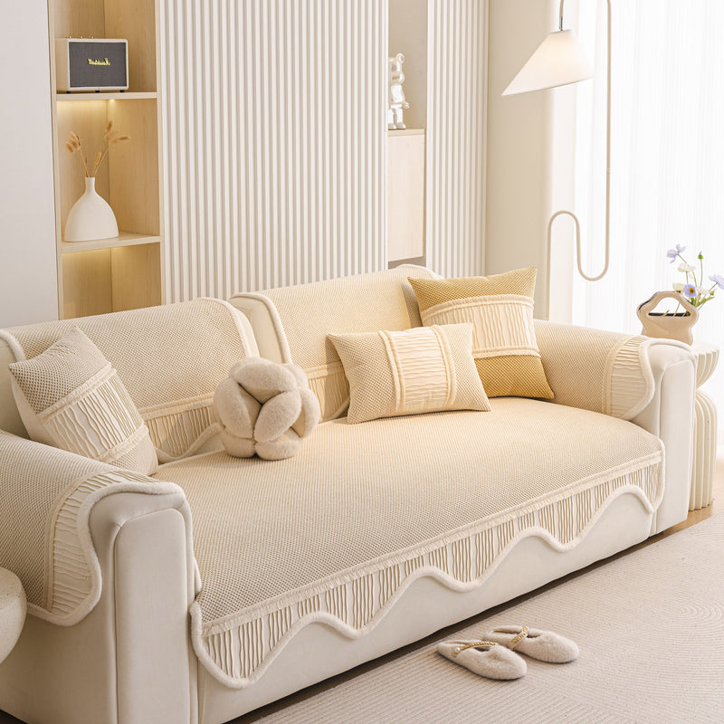 Dog Washable Sofa Protector Cover, Non-Slip Couch Slipcover with Soft Furry Trim