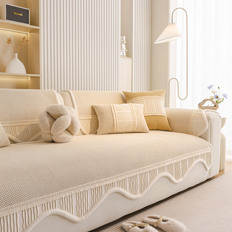 Dog Washable Sofa Protector Cover, Non-Slip Couch Slipcover with Soft Furry Trim